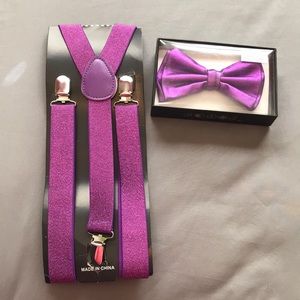 Purple Sparkly Suspenders and Bow tie